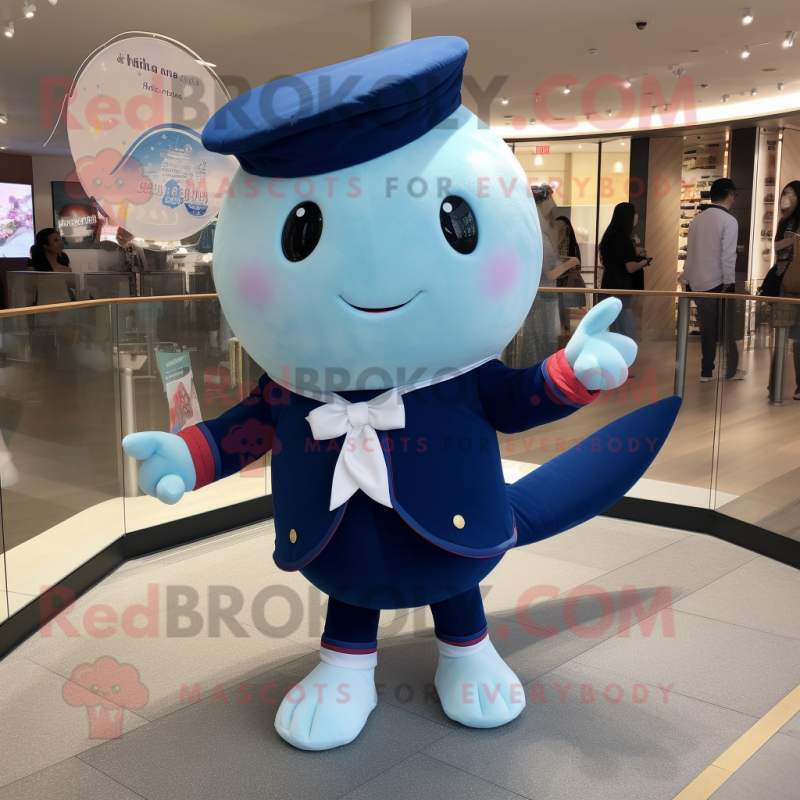 Navy Narwhal mascot costume character dressed with a Jeggings and Shoe clips Navy Narwhal mascot costume character dressed with a Jeggings and Shoe clips