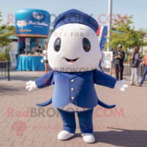 Navy Narwhal mascot costume character dressed with a Jeggings and Shoe clips