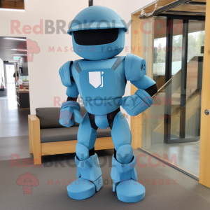Cyan Spartan Soldier mascot costume character dressed with a Bootcut Jeans and Cummerbunds