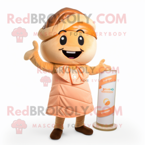 Peach Croissant mascot costume character dressed with a Shift Dress and Bracelets