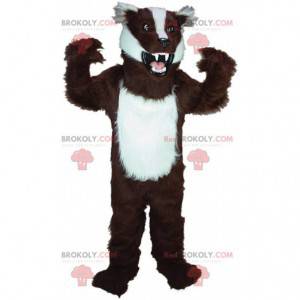 Mascotte de blaireau marron et blanc, costume de putois -