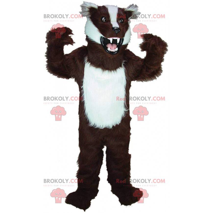 Brun og hvid grævling maskot, polecat kostume - Redbrokoly.com