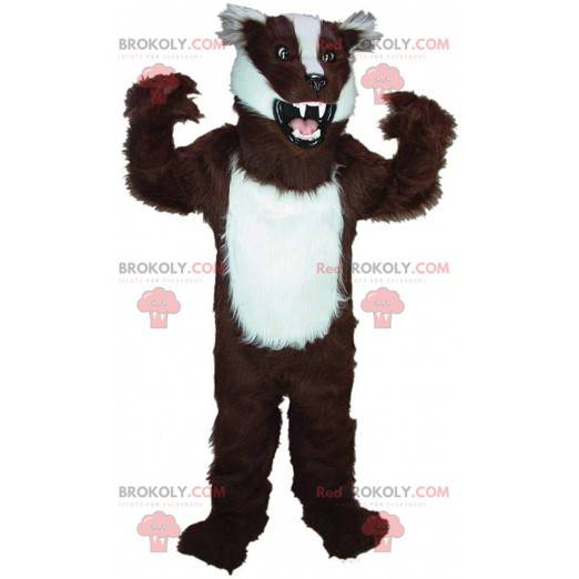 Mascotte tasso marrone e bianco, costume puzzola -