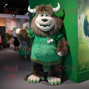 Forest Green Yak mascot costume character dressed with a Shift Dress and Anklets