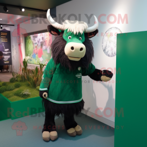 Forest Green Yak mascot costume character dressed with a Shift Dress and Anklets