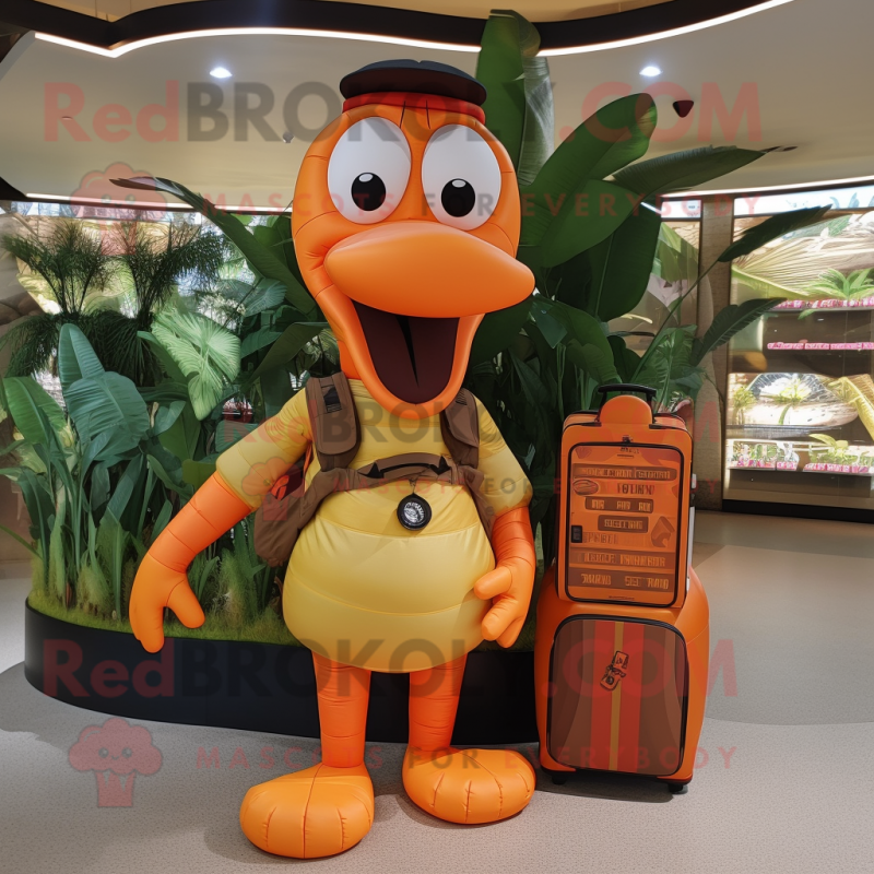 Orange Snake mascot costume character dressed with a Cargo Shorts and Coin purses