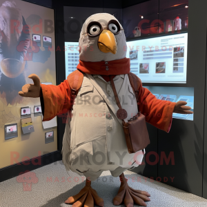 Rust Pigeon mascot costume character dressed with a Cover-up and Keychains