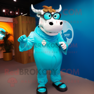 Cyan Bull maskot kostume...