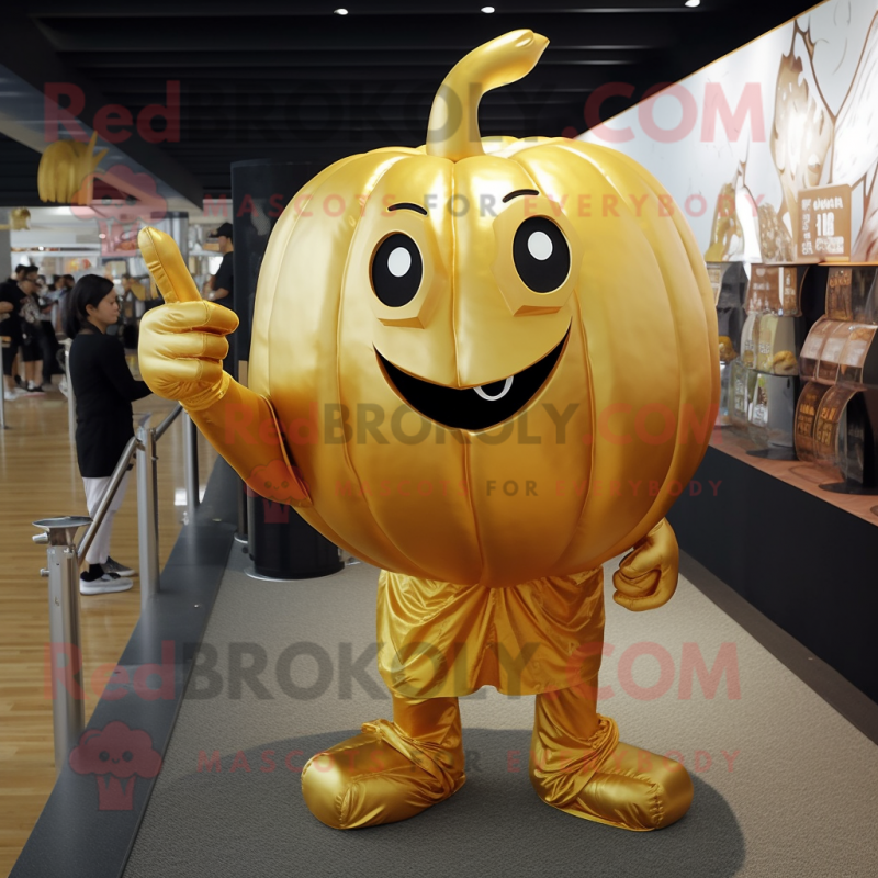 Gold Pumpkin mascot costume character dressed with a T-Shirt and Earrings