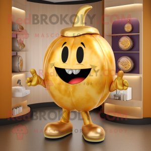 Gold Pumpkin mascot costume character dressed with a T-Shirt and Earrings
