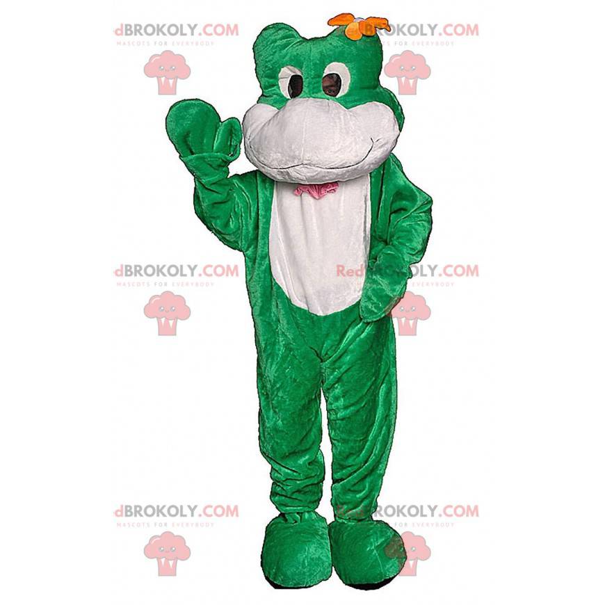 Green frog mascot with a flower on the head - Redbrokoly.com