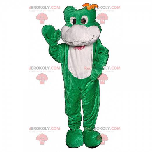 Green frog mascot with a flower on the head - Redbrokoly.com