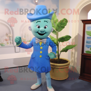 Blue Beanstalk mascot costume character dressed with a Pencil Skirt and Pocket squares