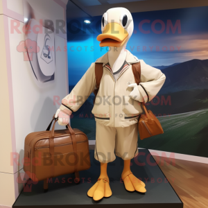 Tan Swans mascot costume character dressed with a Windbreaker and Briefcases