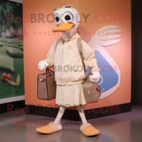 Tan Swans mascot costume character dressed with a Windbreaker and Briefcases