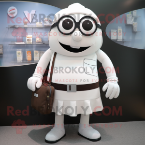 White Cyclops mascot costume character dressed with a Blouse and Wallets