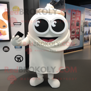 White Cyclops mascot costume character dressed with a Blouse and Wallets