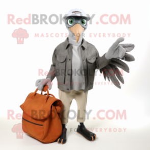 Gray Archeopteryx mascot costume character dressed with a Moto Jacket and Tote bags
