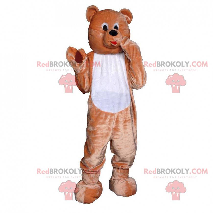 Mascote urso de pelúcia marrom e branco, fantasia de urso - Mascote urso de pelúcia marrom e branco, fantasia de urso -