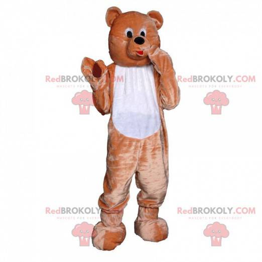 Mascote urso de pelúcia marrom e branco, fantasia de urso -