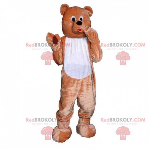 Mascotte bruine en witte teddybeer, berenkostuum -