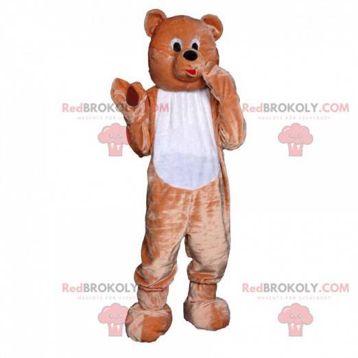 Mascotte de nounours marron et blanc, costume d'ours -