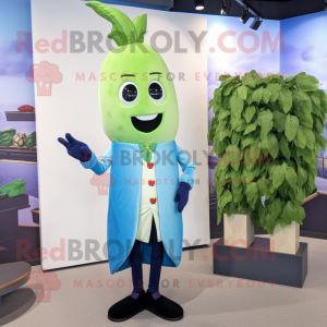 Cyan Celery mascot costume character dressed with a Bomber Jacket and Tie pins