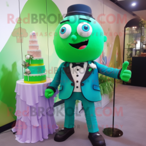 Green Wedding Cake mascot costume character dressed with a Blazer and Keychains