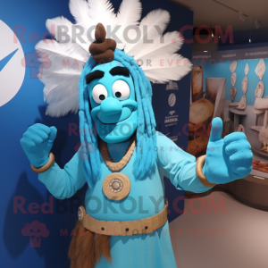 Cyan Chief mascot costume character dressed with a Henley Shirt and Hairpins
