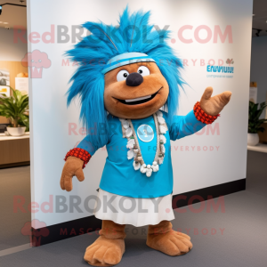 Cyan Chief mascot costume character dressed with a Henley Shirt and Hairpins