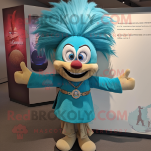 Cyan Chief mascot costume character dressed with a Henley Shirt and Hairpins