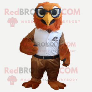 Rust Eagle mascot costume character dressed with a Dress Shirt and Eyeglasses