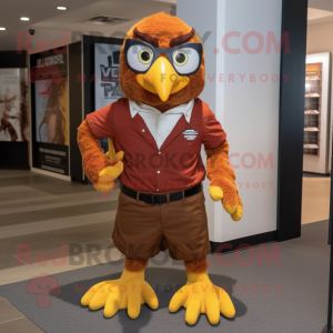 Rust Eagle mascot costume character dressed with a Dress Shirt and Eyeglasses