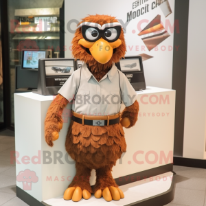 Rust Eagle mascot costume character dressed with a Dress Shirt and Eyeglasses