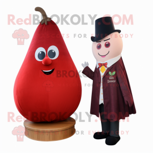 Red Pear mascot costume character dressed with a Suit and Shawls