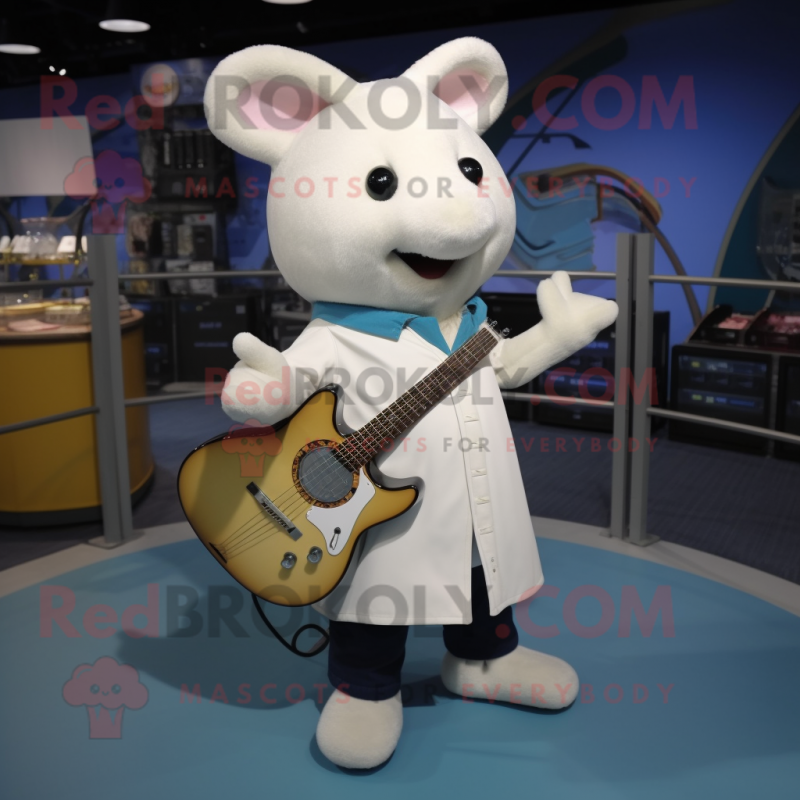 White Ray mascot costume character dressed with a Henley Shirt and Belts