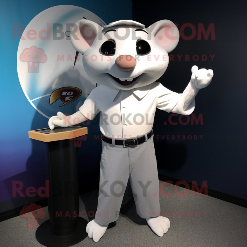 White Ray mascot costume character dressed with a Henley Shirt and Belts