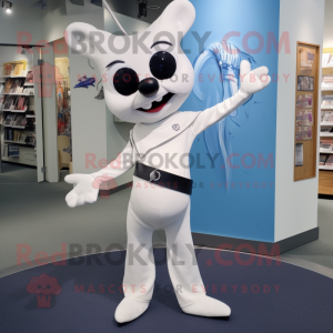 White Ray mascot costume character dressed with a Henley Shirt and Belts