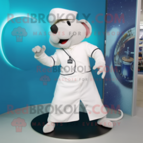 White Ray mascot costume character dressed with a Henley Shirt and Belts