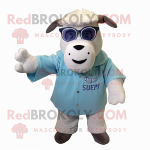 Sky Blue Beef Stroganoff mascot costume character dressed with a Henley Tee and Reading glasses