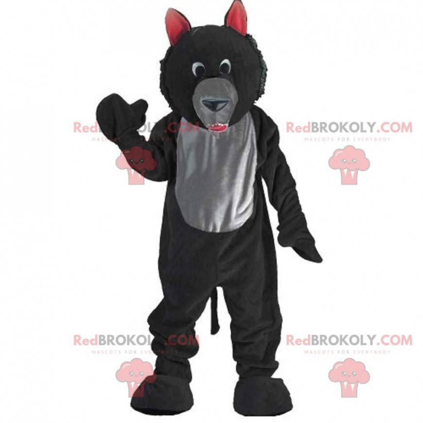 Mascotte lupo nero e grigio, costume lupo peluche -