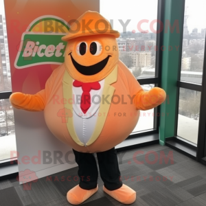 Peach Burgers mascot costume character dressed with a Waistcoat and Scarf clips