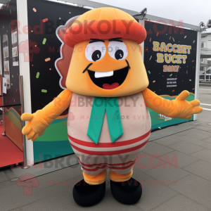 Peach Burgers mascot costume character dressed with a Waistcoat and Scarf clips