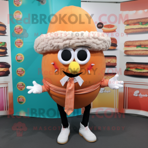 Peach Burgers mascot costume character dressed with a Waistcoat and Scarf clips