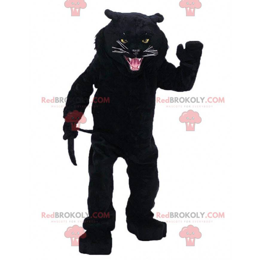 Mascotte brullende zwarte panter, woest katachtig kostuum -