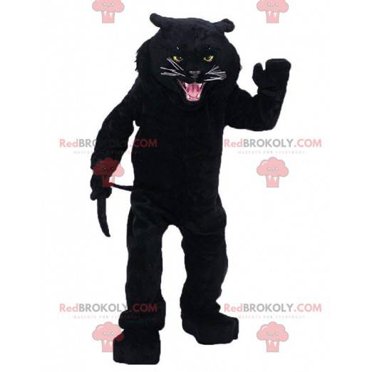 Ruggente mascotte pantera nera, feroce costume felino -