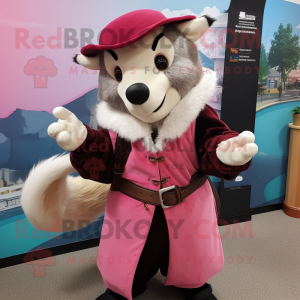 Pink Badger mascot costume character dressed with a Coat and Belts