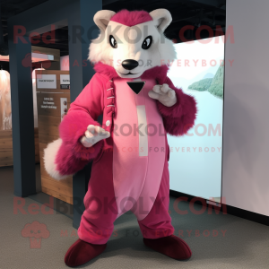 Pink Badger mascot costume character dressed with a Coat and Belts