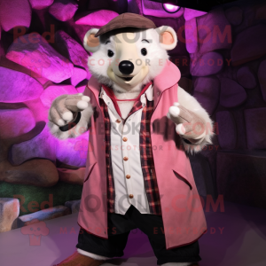 Pink Badger mascot costume character dressed with a Coat and Belts