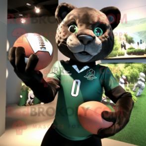 Forest Green Panther mascot costume character dressed with a Rugby Shirt and Pocket squares